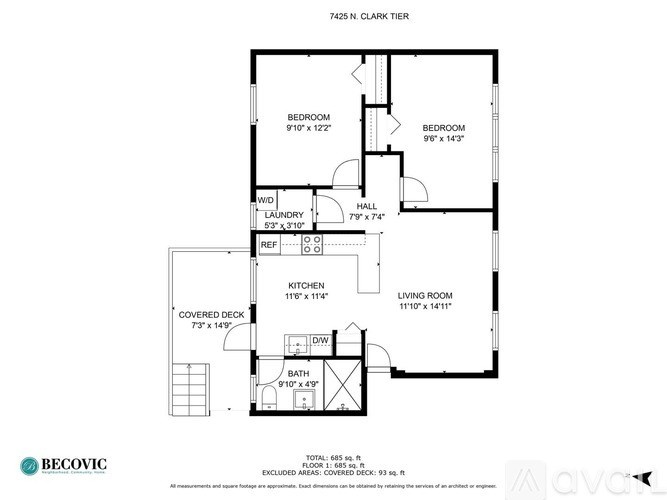 A floor plan for a 7425 N Clark Tier apartment layout.