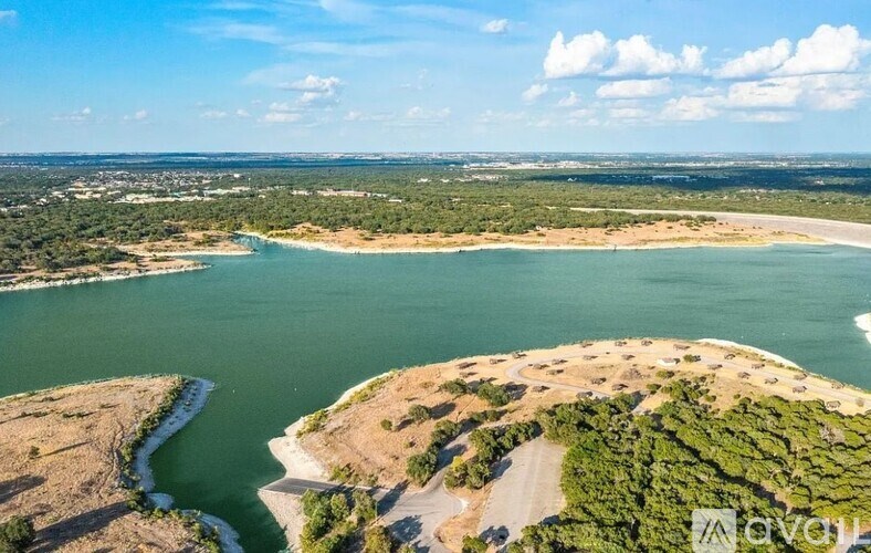 A large body of water surrounded by land.