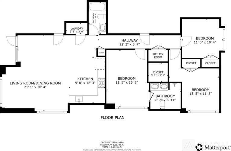 A floor plan of a house with a living room, dining room, kitchen, and four bedrooms.