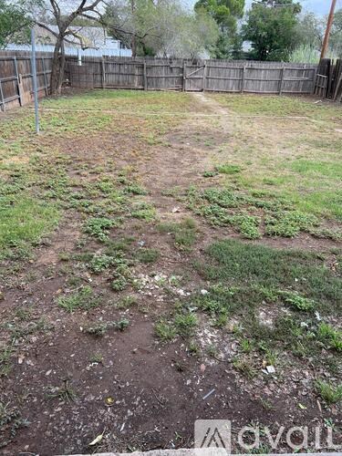 A backyard with a dirt ground and a fence.