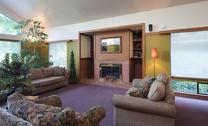 A living room with a fireplace and a couch.