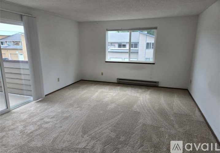 A room with a carpeted floor and a window.