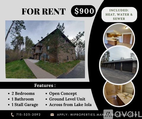 A house for rent is advertised with a price of $900, including heat, water, and sewer.