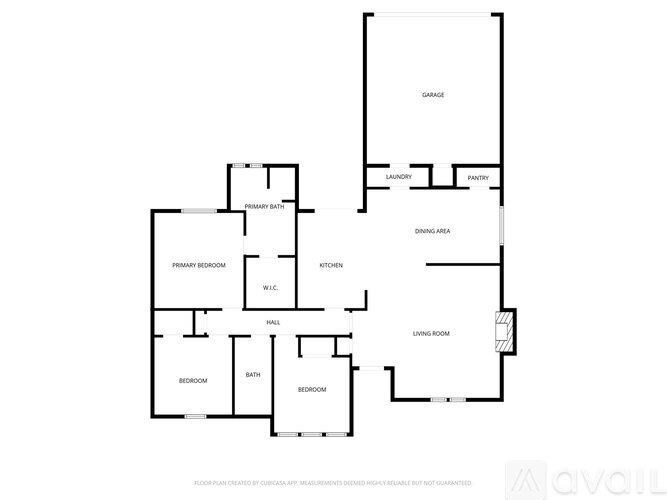 A floor plan of an apartment with a living room, dining area, kitchen, and multiple bedrooms.