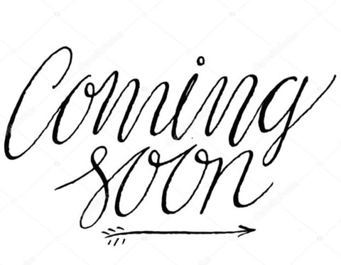 The image displays the phrase "Coming soon" in a stylized font with an arrow pointing to the right.