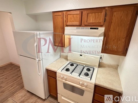 A kitchen with a stove and a refrigerator.