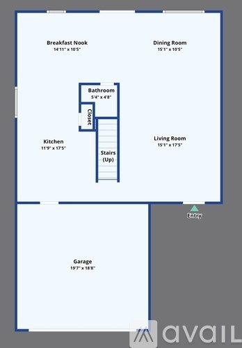 A floor plan of a house with a garage and a living room.