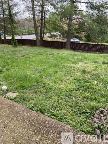 A grassy area with a sidewalk and trees in the background.