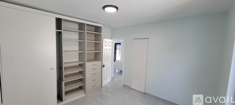 A large, empty room with a walk-in closet.