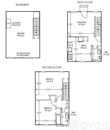 A floor plan shows the layout of a two-story residential building with a basement.
