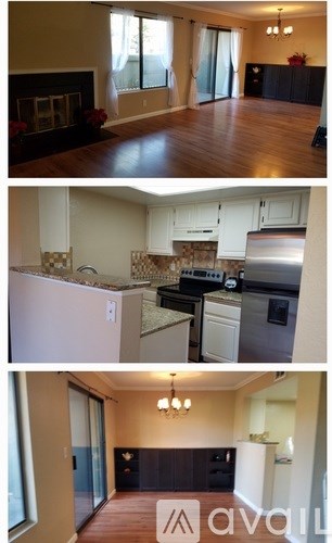 A kitchen with a stove top oven and a refrigerator.