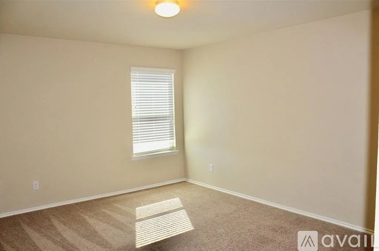 A room with a window and a carpeted floor.