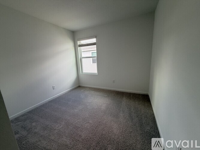 A room with a carpeted floor and a window letting in light.