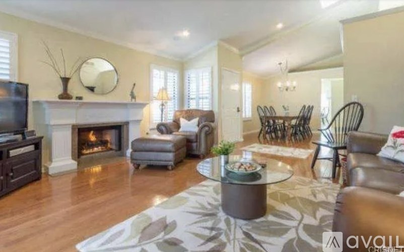 A living room with a fireplace and a television.