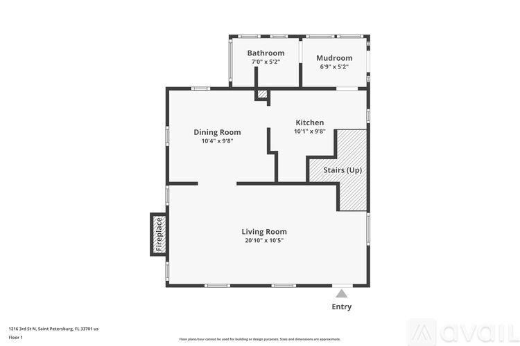 A floor plan of a property with a living room, dining room, kitchen, bathroom, and two bedrooms.