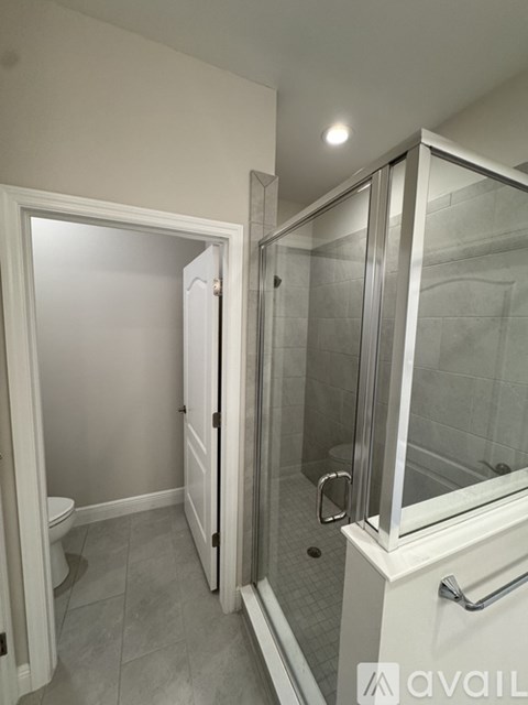 A bathroom with a walk-in shower and a toilet.