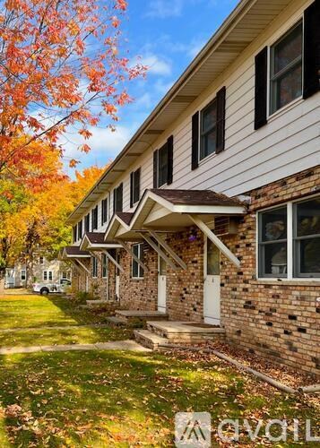 A row of houses with autumn leaves on the trees.