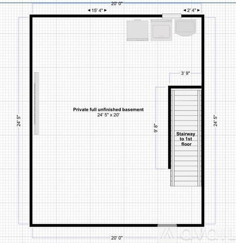 A floor plan shows a private full unfinished basement sized 24'5" x 20" with a stairway leading to the 1st floor.