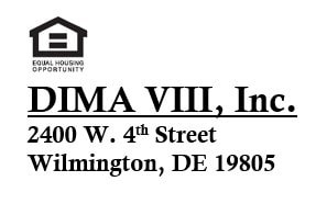 A logo for Equal Housing Opportunity sits above the name DIMA VIII, Inc. and an address.
