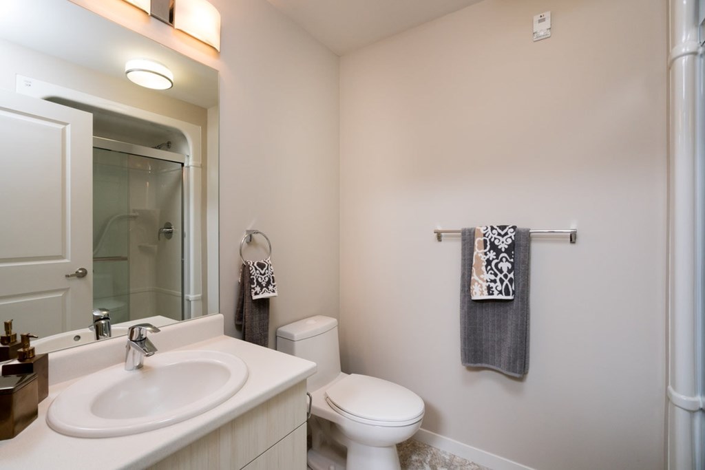 A bathroom with a white toilet and sink.
