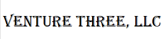 The image shows the text "VENTURE THREE, LLC" in a stylized font.