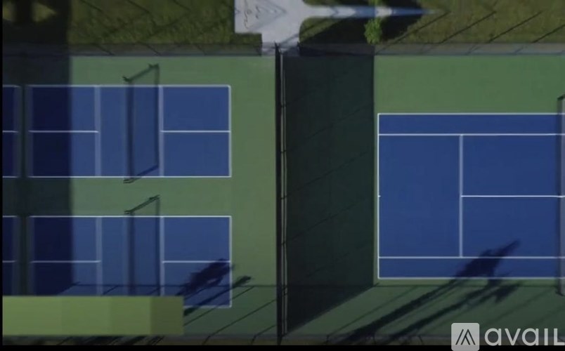 Tennis court with blue and green colors.