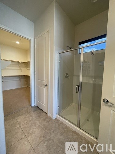 A bathroom with a walk-in shower and a toilet.