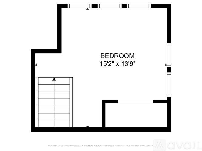A floor plan for a bedroom measuring 15'2" x 13'9".