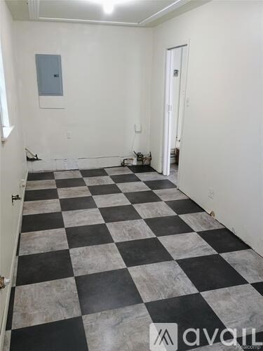 A room with black and white checkered floor.