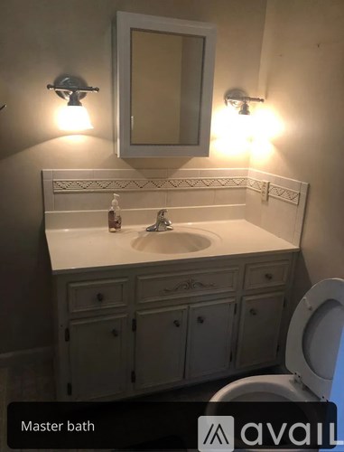 A bathroom with a sink, mirror, and toilet.
