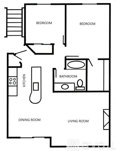 A black and white image of a floor plan for a small apartment.