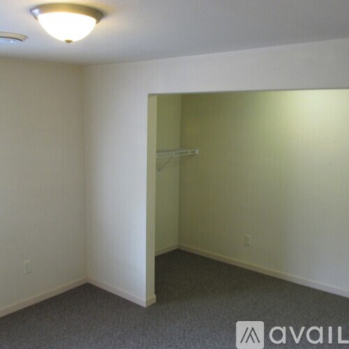 A room with a carpeted floor and a doorway leading to another room.