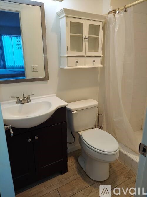 A white toilet sits next to a sink in a bathroom.