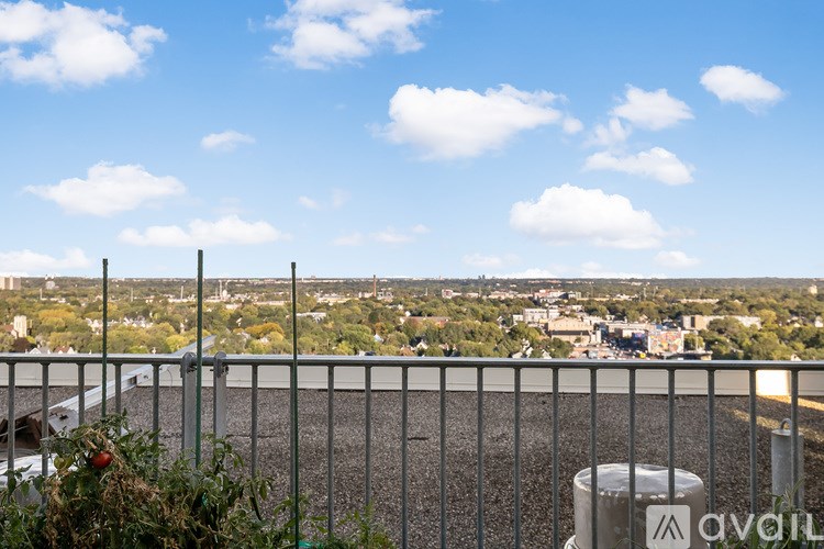 A view from a high vantage point looking down at a cityscape.