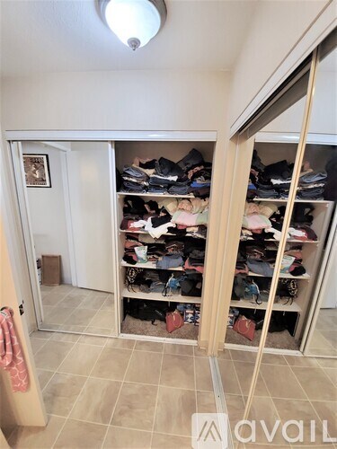 A shoe rack with multiple pairs of shoes.