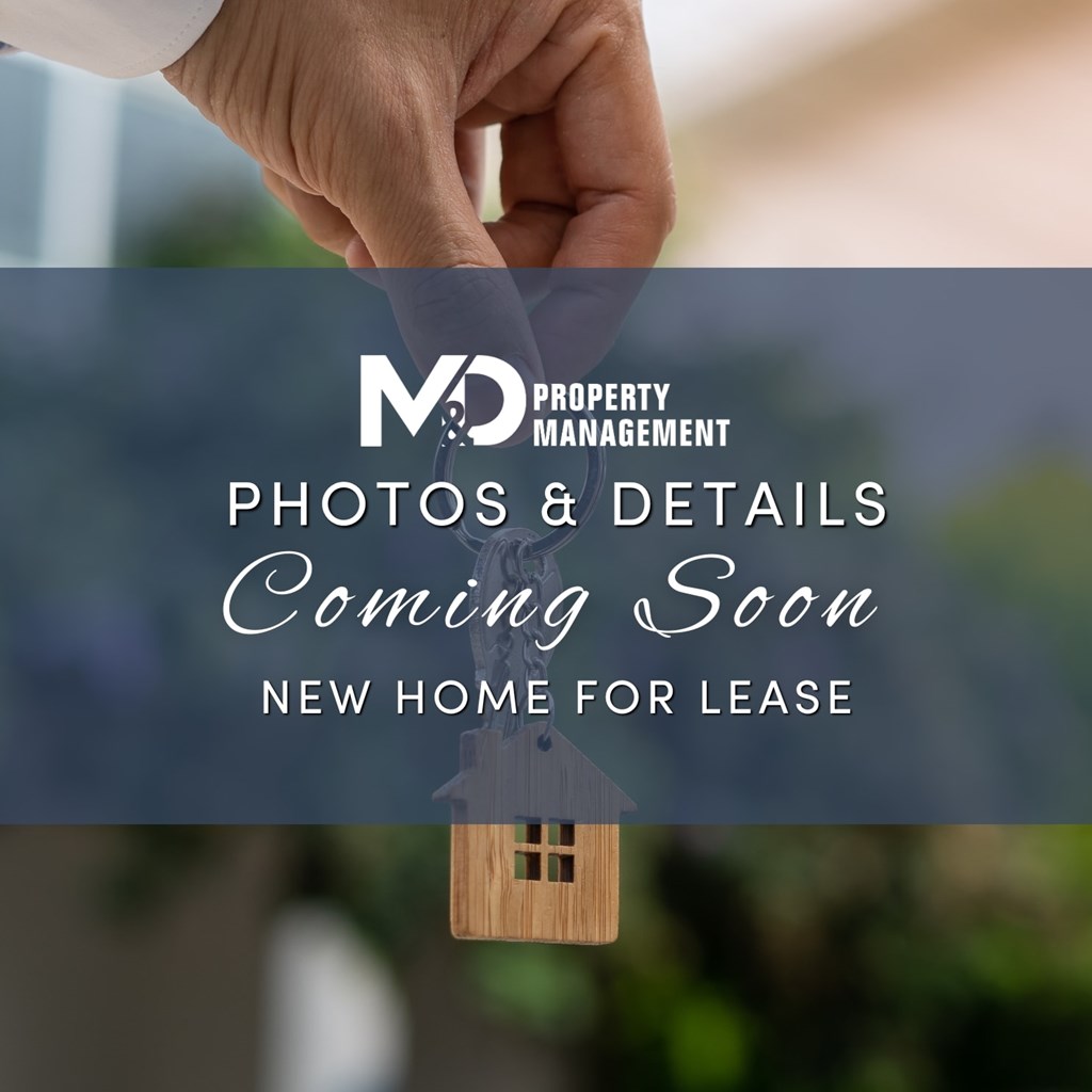 A hand holding a small house model with text overlay about property management and a new home for lease.