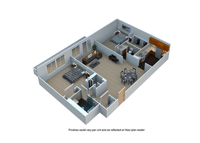 Two Bedroom 2 Bath Floor Plan at The Blairs, Silver Spring