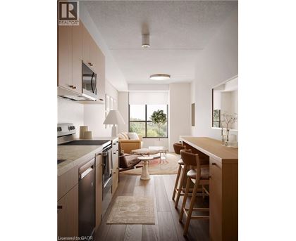 A modern kitchen with wooden cabinets and a large island.