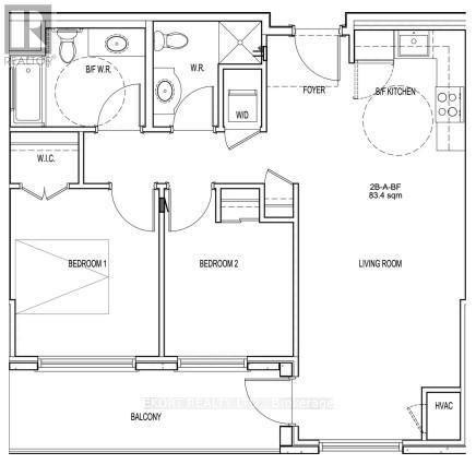 A floor plan of a house with labeled rooms such as "BFWR", "W.R.", "FOYER", "BF KITCHEN", "W.L.C.", "BEDROOM 1", "B