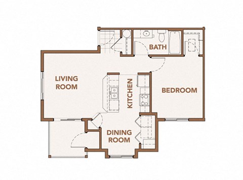 One Bedrooms  Floor Plan Copper Trail Apartments | Apartments in Olympia, WA 