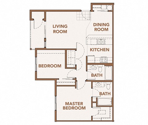 2 Bedrooms  Floor Plan Copper Trail Apartments | Apartments in Olympia, WA 