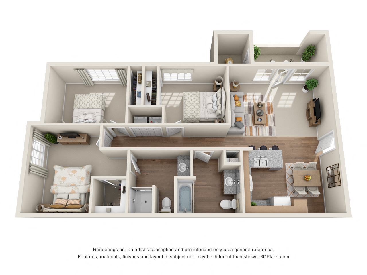 3 Bedroom 3D Floorplan