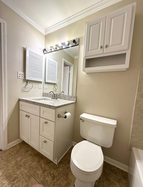 A white toilet sits next to a sink in a bathroom.
