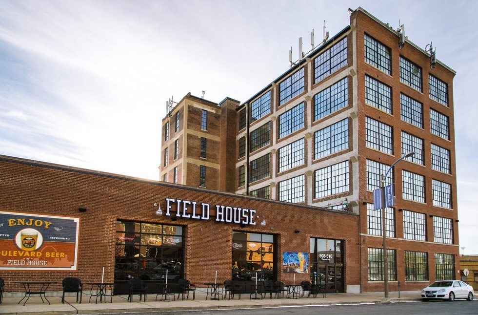 A Field House sign is on a building.