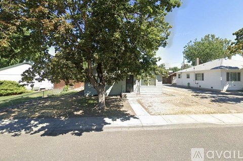 A tree in front of a white house with a sign that says "available".