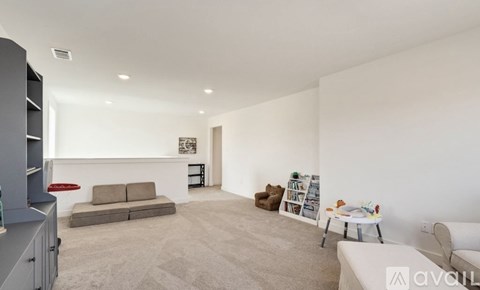 A living room with a grey sofa and a white couch.
