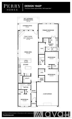 A floor plan for Perry Homes Design 1942P.