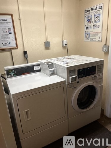 A washing machine and dryer are available for use.