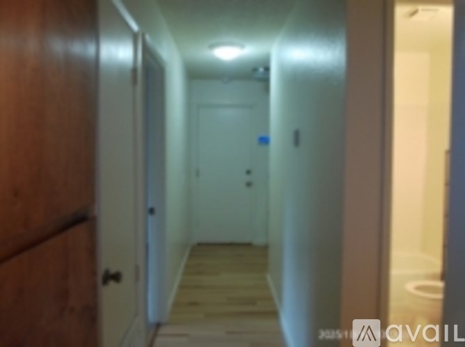 A long hallway with doors on either side.