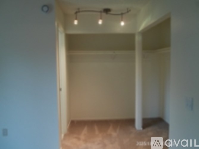 A room with a light on the ceiling and a carpet on the floor.